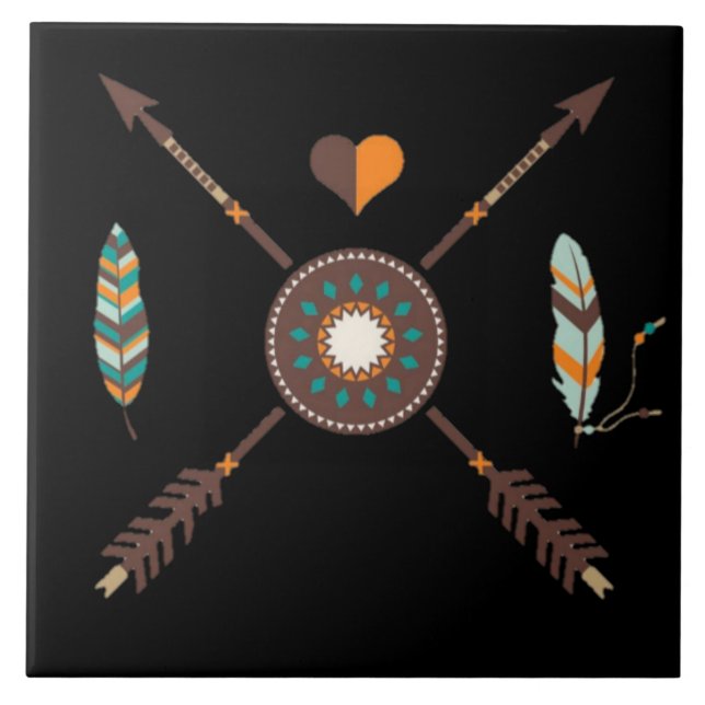 Sydvästra pilarna och Feathers Ceramic Tile Kakelplatta (Framsidan)