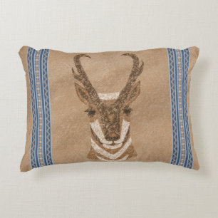 Sydvästra Pronghorn Antelope Ansikte Blue Gräns Prydnadskudde
