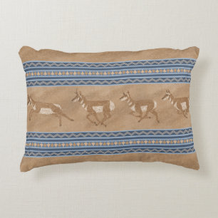 Sydvästra Pronghorn Antelope Blue och Brown Gräns Prydnadskudde