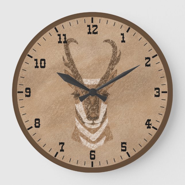 Sydvästra Pronghorn Antelope Head Gammala västern Stor Klocka (Framsida)