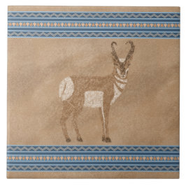 Sydvästra Pronghorn Antelope med Geometric Gräns Kakelplatta