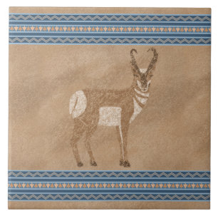 Sydvästra Pronghorn Antelope med Geometric Gräns Kakelplatta