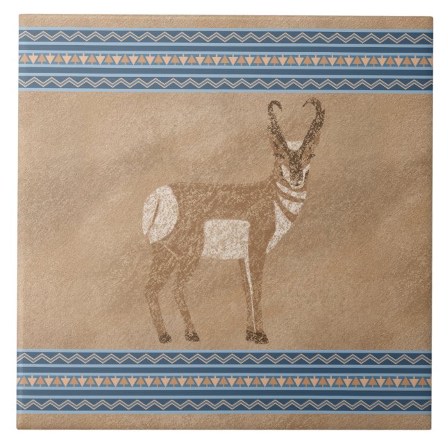 Sydvästra Pronghorn Antelope med Geometric Gräns Kakelplatta (Framsidan)