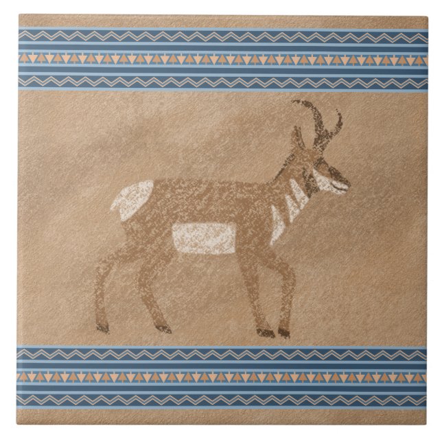 Sydvästra Pronghorn Antelope med Geometric Gräns Kakelplatta (Framsidan)