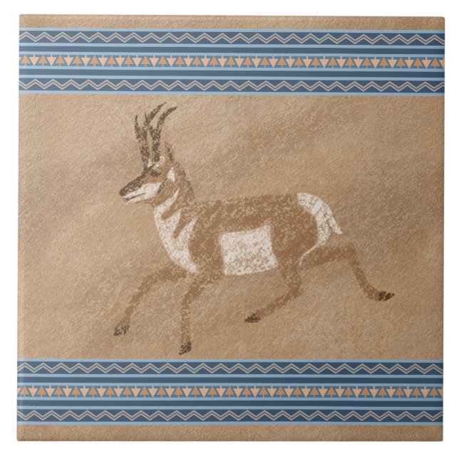 Sydvästra Pronghorn Antelope med Geometric Gräns Kakelplatta (Framsidan)