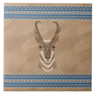 Sydvästra Pronghorn Antelope med Geometric Gräns Kakelplatta