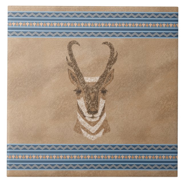 Sydvästra Pronghorn Antelope med Geometric Gräns Kakelplatta (Framsidan)