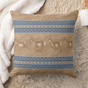 Sydvästra Pronghorn Antelopes Blue & Brown Gräns Kudde