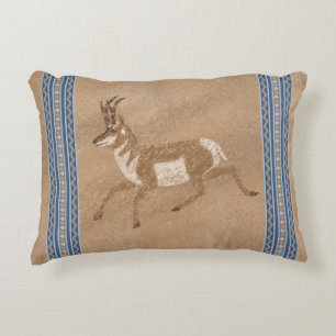 Sydvästra Pronghorn Running Antelope Blue Gräns Prydnadskudde