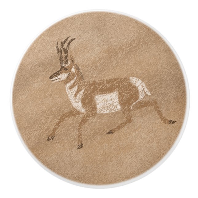 Sydvästra Pronghorn Running Antelope Petroglyph Knopp (Framsidan)