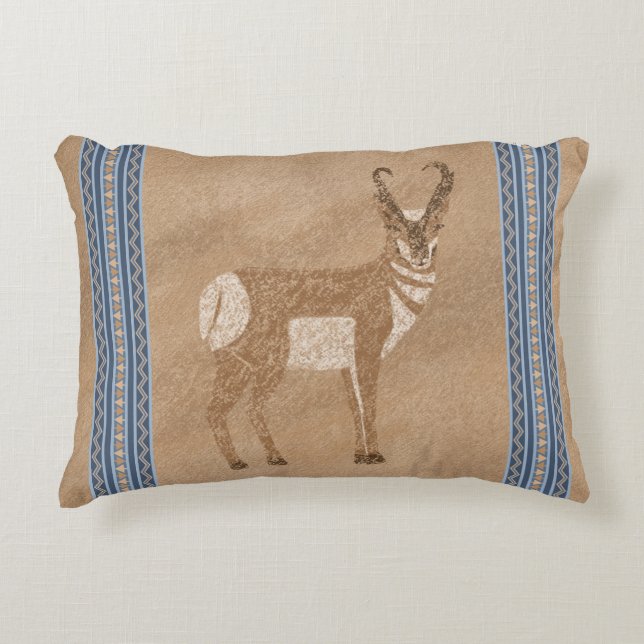 Sydvästra Pronghorn, stående Antelope Blue Gräns Prydnadskudde (Framsidan)