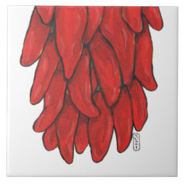 Sydvästra röda Chile Chili Ristra Mural Grund Tile Kakelplatta