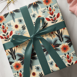 Sydvästra Rustic Blommigt Blues Burnt Orange Presentpapper