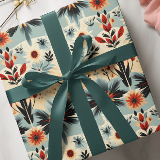 Sydvästra Rustic Blommigt Blues Burnt Orange Presentpapper