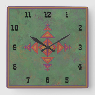 sydvästra Sagebrush-Grönten Geometric Westernare S Fyrkantig Klocka