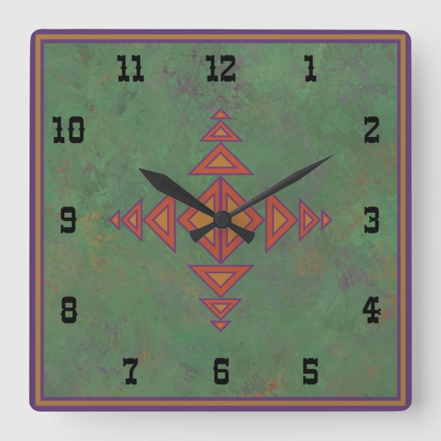 sydvästra Sagebrush-Grönten Geometric Westernare S Fyrkantig Klocka (Framsida)