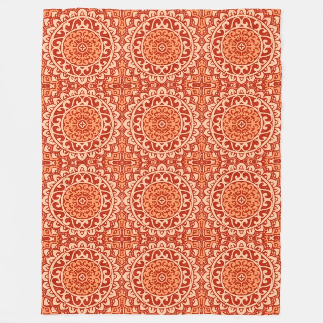 Sydvästra Sol Mandala Batik, korallisk Orange Fleecefilt (Framsidan)