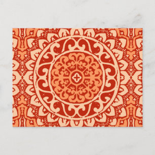 Sydvästra Sol Mandala Batik, korallOrangen Vykort
