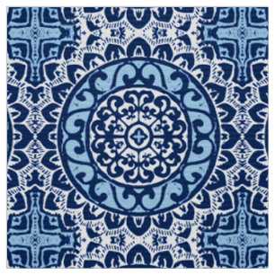 Sydvästra Sol Mandala Batik, marinblå och vit Tyg