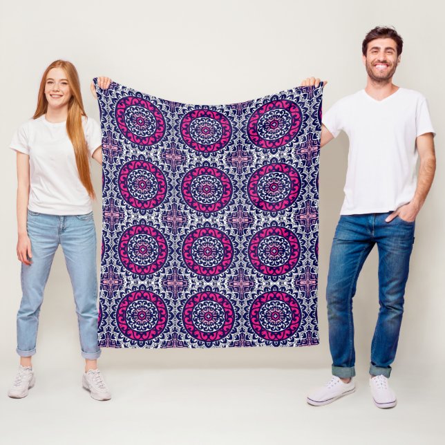 Sydvästra Sol Mandala, Fuchsia, flottan och vit Fleecefilt (På plats)