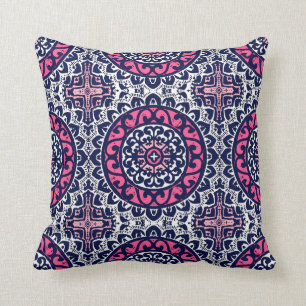 Sydvästra Sol Mandala, Fuchsia, flottan och vit Kudde