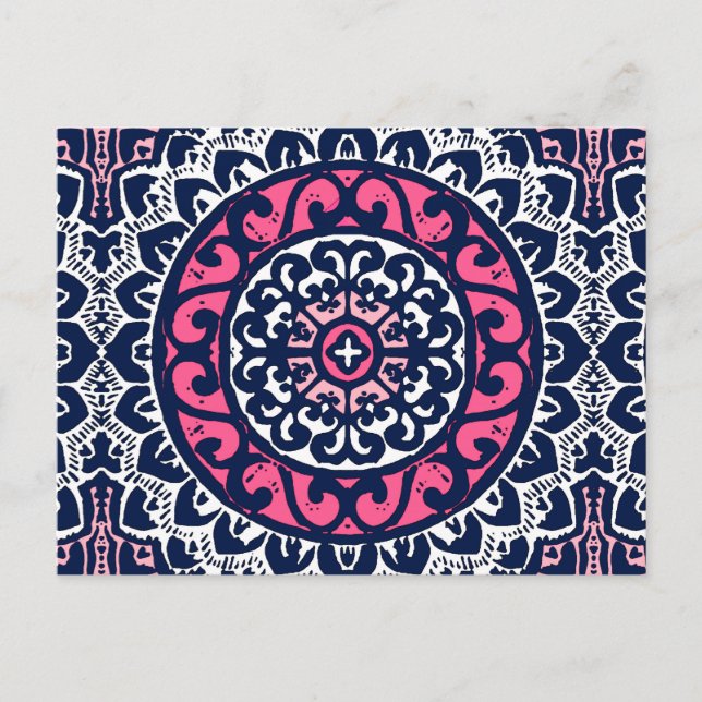 Sydvästra Sol Mandala, Fuchsia, flottan och vit Vykort (Framsida)