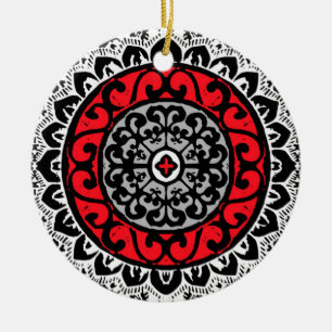 Sydvästra Sol Mandala, Red, Black & White Julgransprydnad Keramik