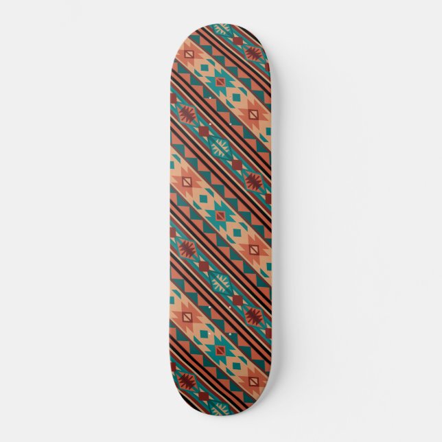 Sydvästra stammen Mönster Turquoise Terracotta Skateboard Bräda 21,5 Cm (Framsida)