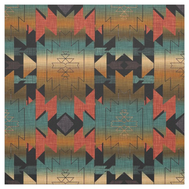 Sydvästra Stil | Black, Guld, Aqua Ombre Tyg (Provkarta)