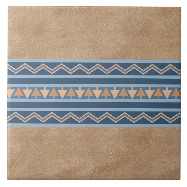 Sydvästra Stil Blue och Brown Geometric Mönster Kakelplatta (Framsidan)