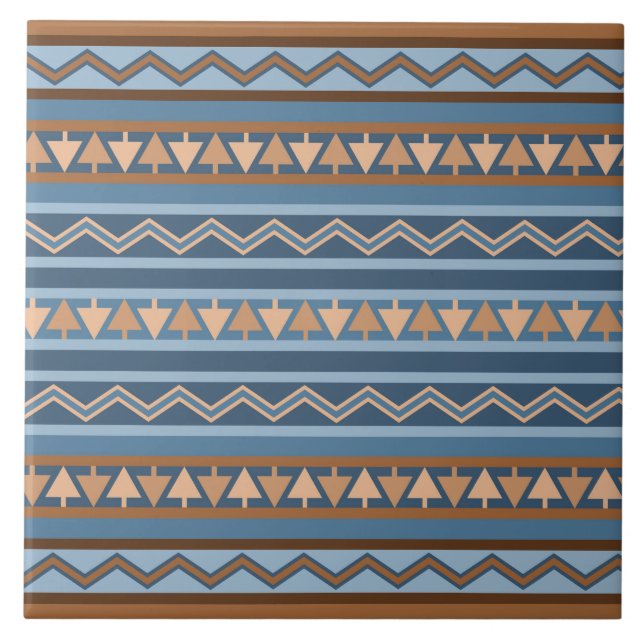 Sydvästra Stil Blue och Brown Geometric Mönster Kakelplatta (Framsidan)