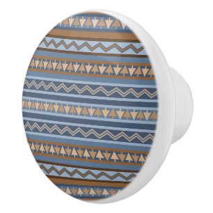 Sydvästra Stil Blue och Brown Geometric Mönster Knopp