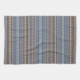 Sydvästra Stil Blue och Brown Geometric Mönster Kökshandduk