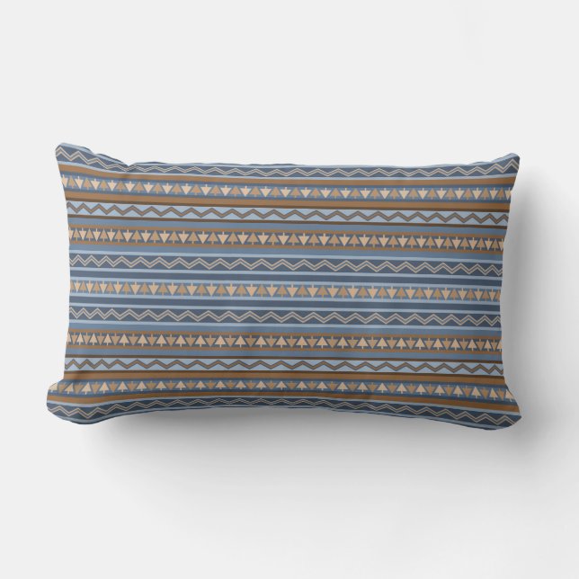 Sydvästra Stil Blue och Brown Geometric Mönster Lumbarkudde (Framsida)