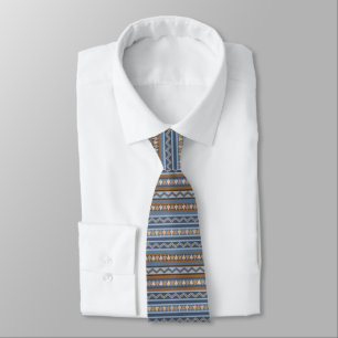 Sydvästra Stil Blue och Brown Geometric Mönster Slips