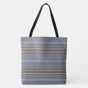 Sydvästra Stil Blue och Brown Geometric Mönster Tygkasse