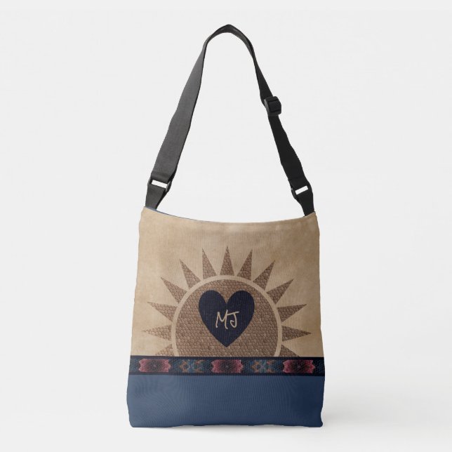 Sydvästra Stil monogrammed Tote Bag w/Heart Axelväska (Framsida)