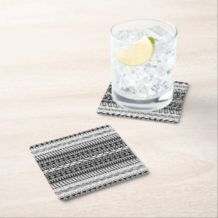 Sydvästra Svarta och vita samt Grått Geometric Underlägg Papper Kvadrat