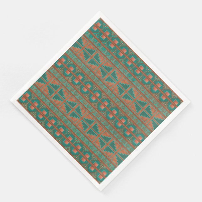 Sydvästra Teal Copper Färg Geometric Mönster Pappersservett (Hörn)