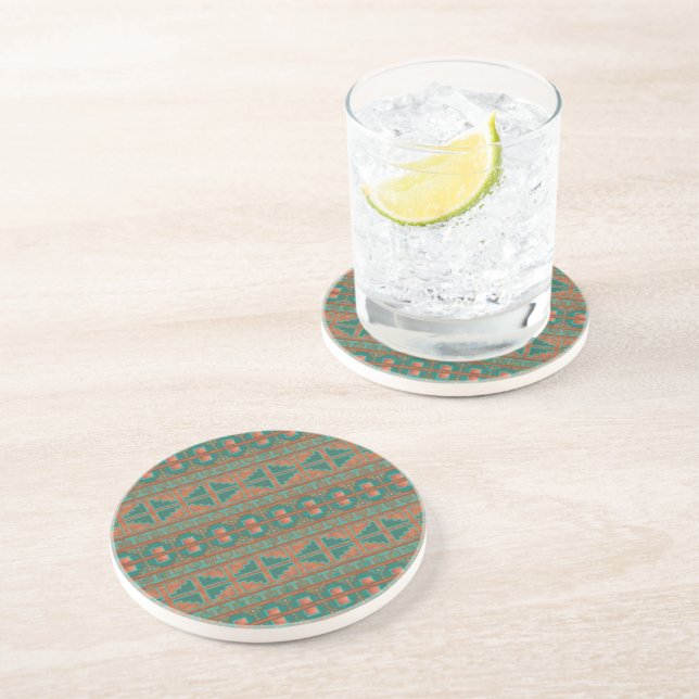 Sydvästra Teal Copper Färg Geometric Mönster Underlägg (Sidan)