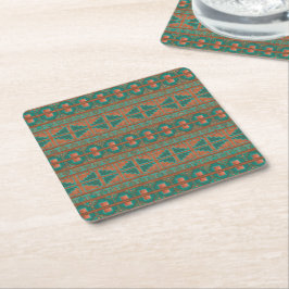 Sydvästra Teal Copper Färg Geometric Mönster Underlägg Papper Kvadrat