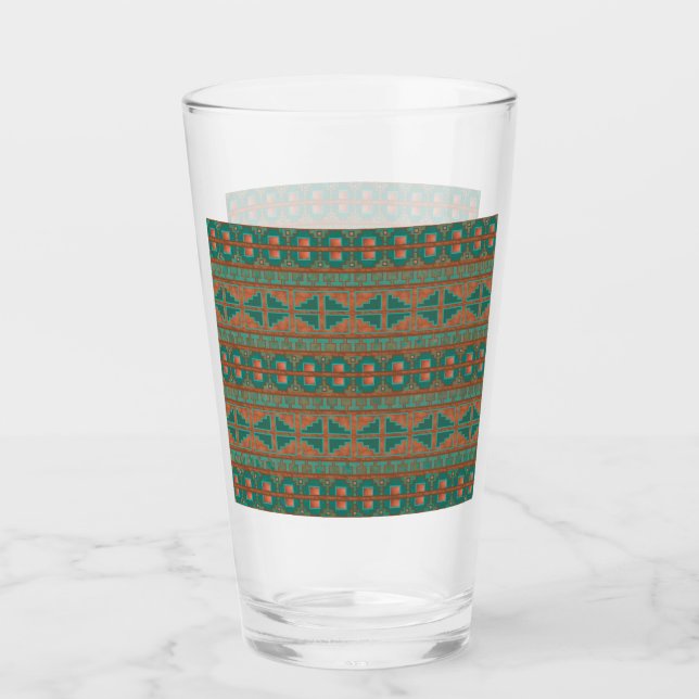 Sydvästra Teal Kopparfärger Geometriskt Mönster Glaskopp (Framsida)