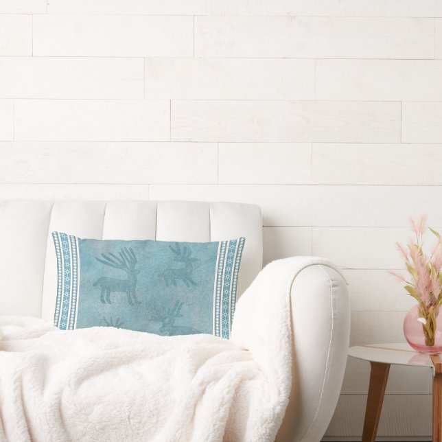 Sydvästra vintern Hjort, Snöflingor, Gräs Träd Lumbarkudde (Soffa)