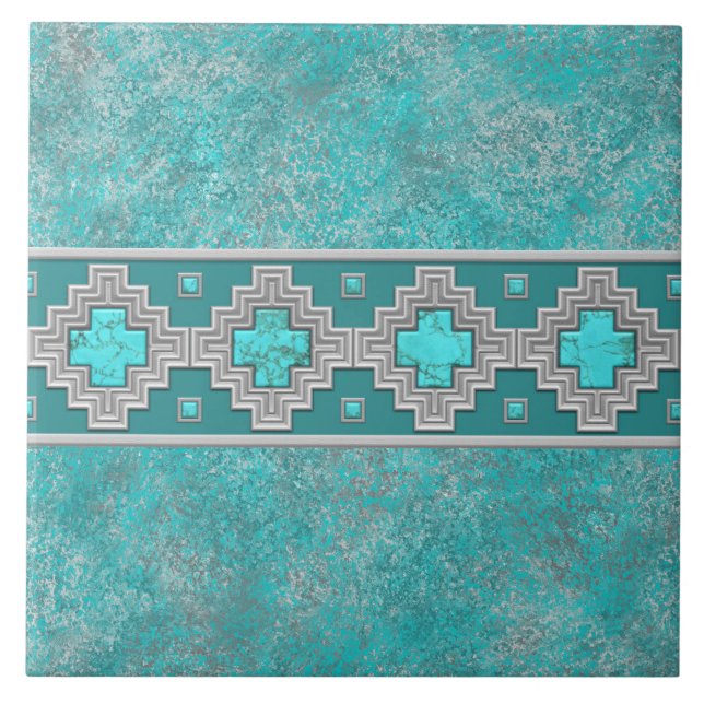Sydvästturkos Stone Geometric Mönster Kakelplatta (Framsidan)