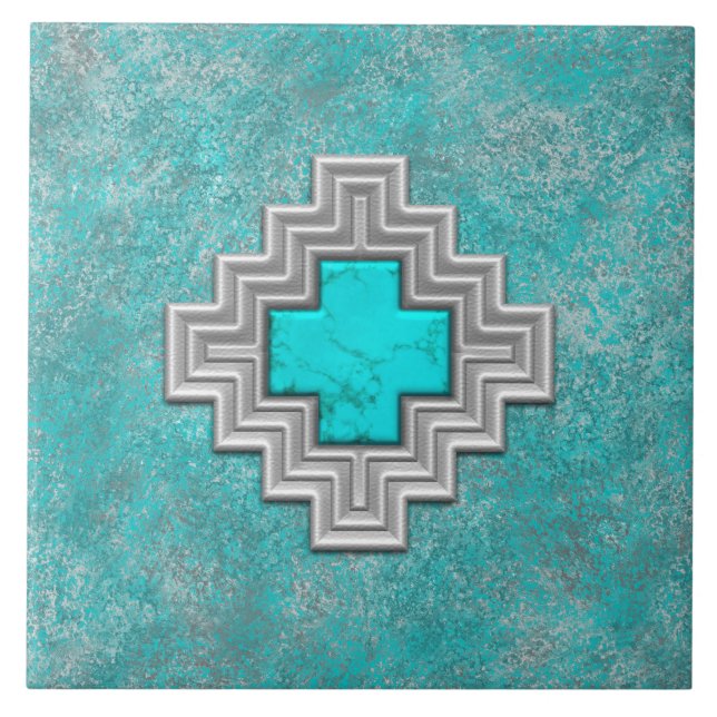 Sydvästturkos Stone Geometric Mönster Kakelplatta (Framsidan)