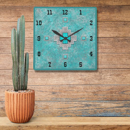 Sydvästturkos Stone Geometric Westernare Stil Fyrkantig Klocka