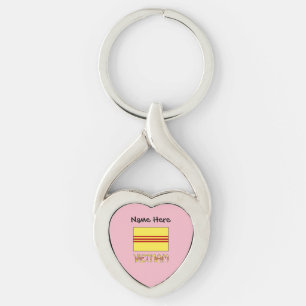 Sydvietnam Vietnamesisk flagga Svart Personaliseri Twisted Heart Silverfärgad Nyckelring