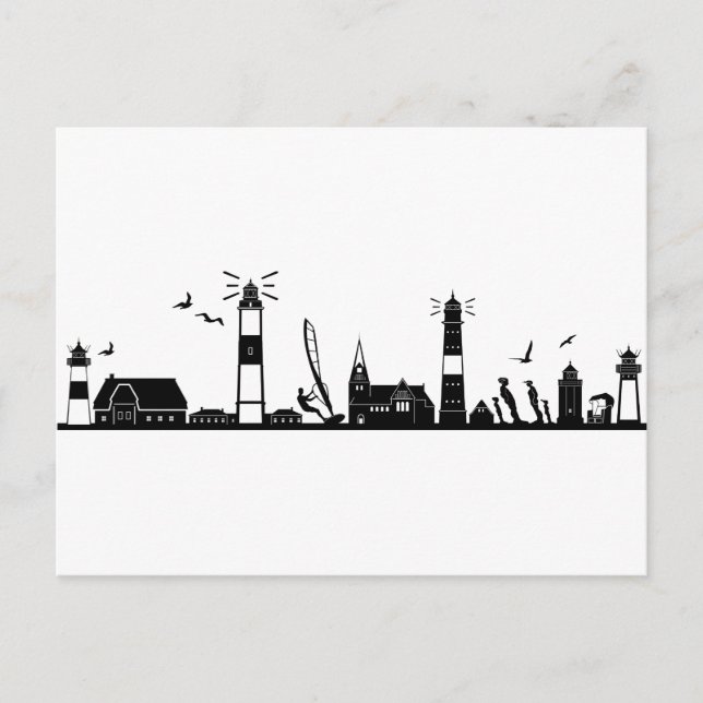 SYLT Nordsee Insel City Skyline Silhouette Vykort (Framsida)