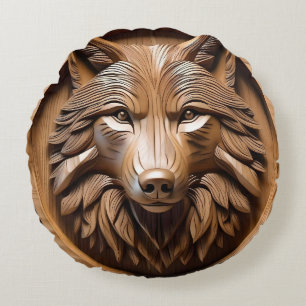Sylvan Sentinel: Vargen Majestic Wood Skriv ut Rund Kudde
