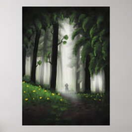 Sylvan Serenity: Majestic Grönt Forest with Distan Poster